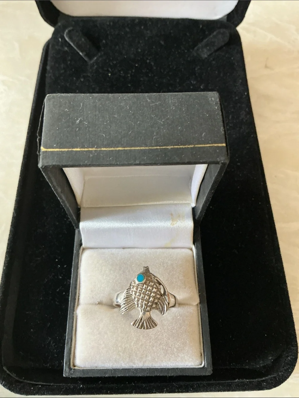 Sterling Silver Fish Ring with Turquoise Accent